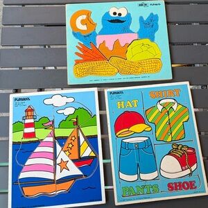 Kids Vintage set of 3 puzzles Sesame Street and playskool